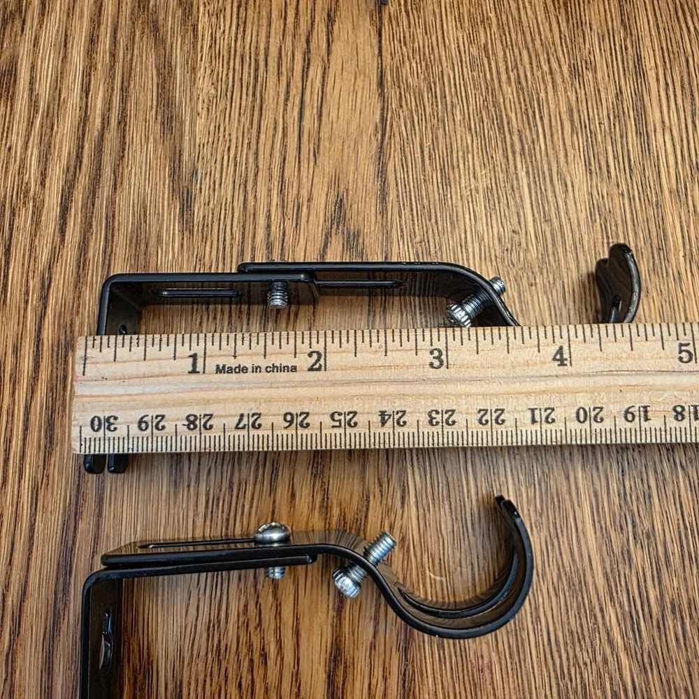 Black Adjustable Curtain Rod Brackets Set of 2‎ Metal Wall Mount Hardware 1 Inch